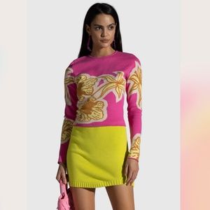 The Wolf Gang Hibiscus Long-Sleeve Knit Top Sweater